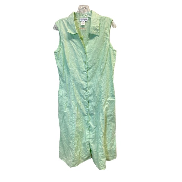 Gayle Burbank Green Floral Embroidery Open Dress Size 10P - Picture 1 of 11